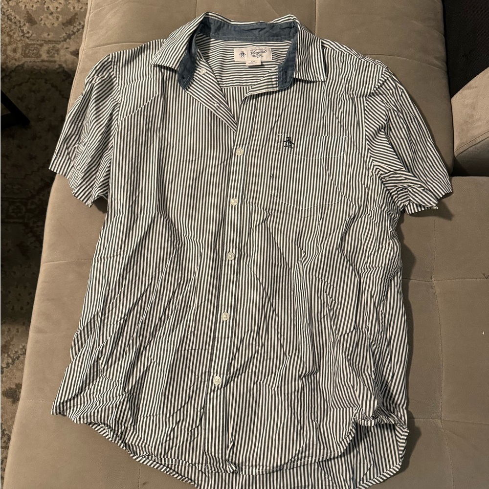 Original Penguin Black and White Striped Button Down Shirt